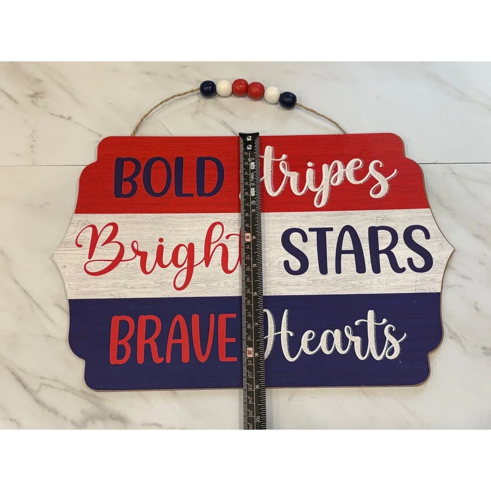 Patriotic Wooden Wall Hanging Sign Red White Blue Glitter